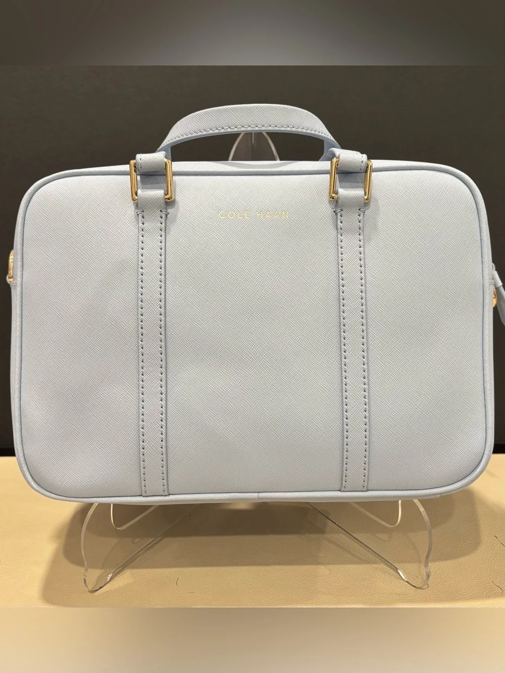 Cole Haan Handbag Blue Top Handle Leather Satchel Crossbody Wedding Bride Travel
